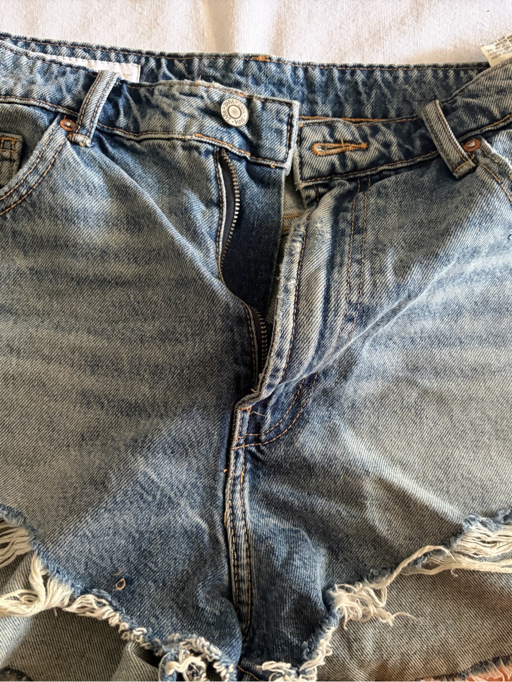 Zara High-Rise Light Wash Denim Cutoff Shorts